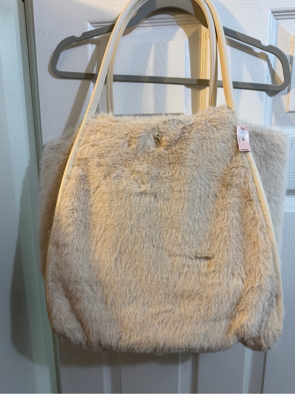 Victoria Secret NEW Faux Fur Tote Bag in Cream - Soft Shoulder Handbag